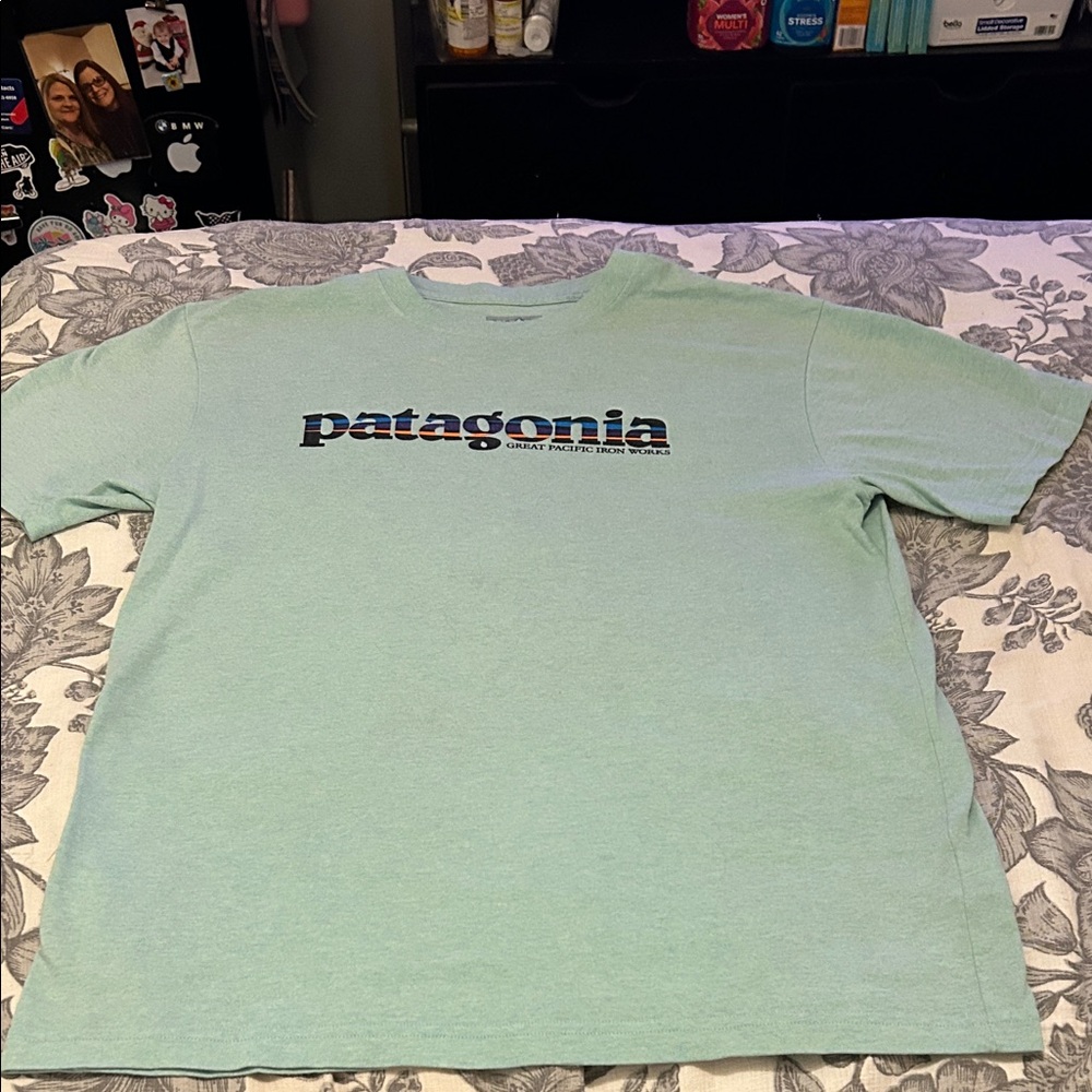 Patagonia Mint Green Logo Tee Shirt- Size M